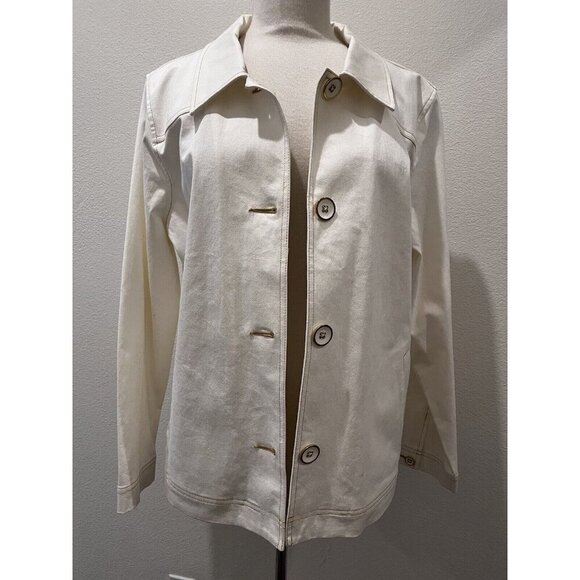 Denim & Co. Jackets & Blazers - Denim & Co. Stretch Twill Jacket Contrast Stitch Detail Size XL White/Ivory
